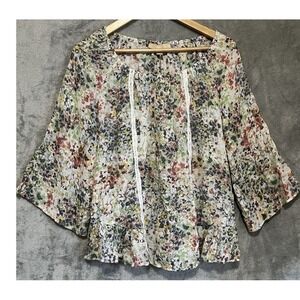 Hope &Harlow Floral Lightweight Blouse Size SMALL 3/4 Sleeve Boho Feminine